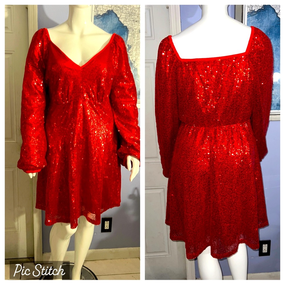 NWOT PLUS Sexy Red Sequin Vneck dress